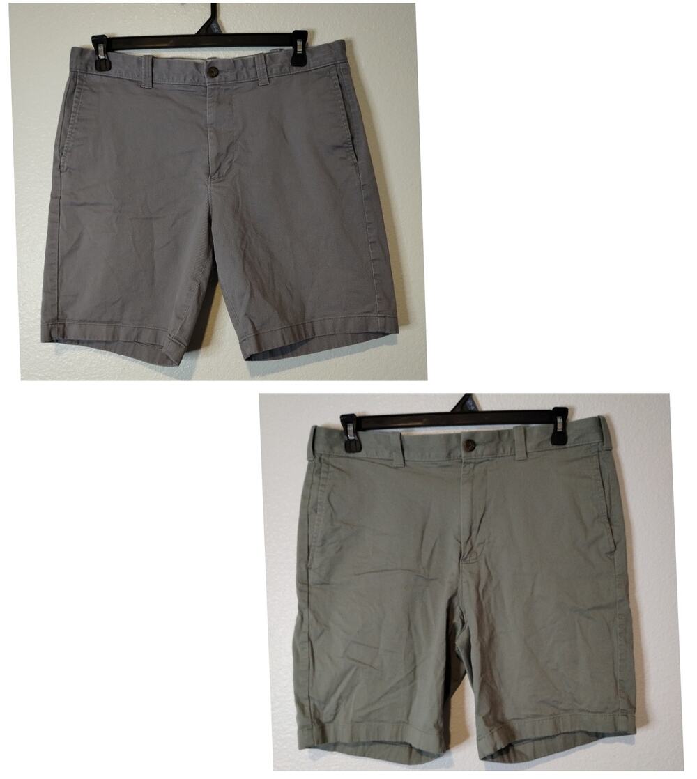 J. Crew Lot of 2 Men's Size 35 Flex Chino Shorts Flat Front 9" Inseam Gray Green